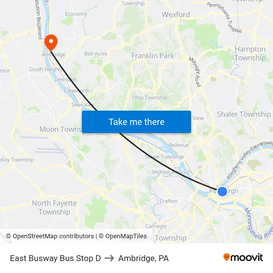 East Busway Bus Stop D to Ambridge, PA map