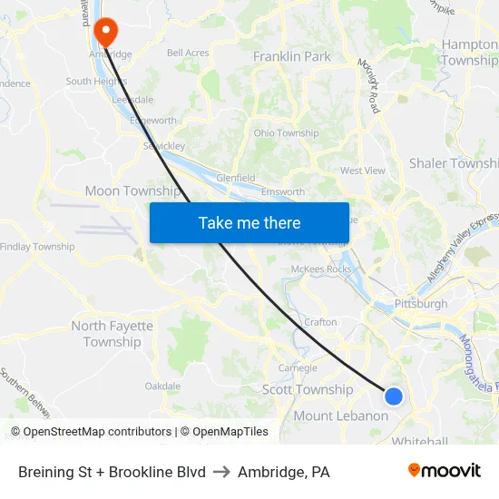 Breining St + Brookline Blvd to Ambridge, PA map
