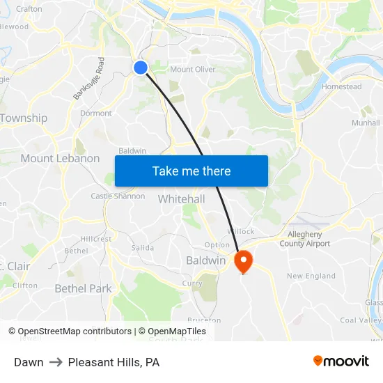 Dawn to Pleasant Hills, PA map