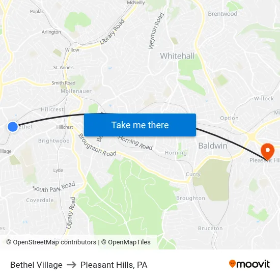 Bethel Village to Pleasant Hills, PA map