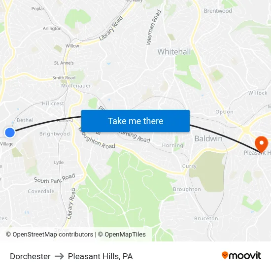 Dorchester to Pleasant Hills, PA map