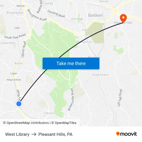 West Library to Pleasant Hills, PA map
