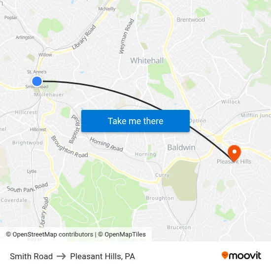 Smith Road to Pleasant Hills, PA map