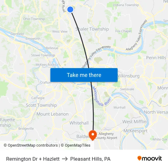 Remington Dr + Hazlett to Pleasant Hills, PA map