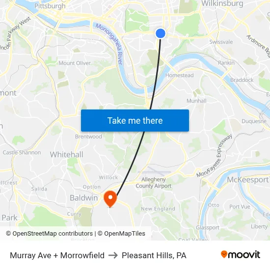 Murray Ave + Morrowfield to Pleasant Hills, PA map