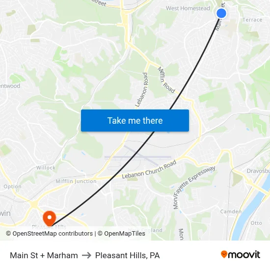 Main St + Marham to Pleasant Hills, PA map