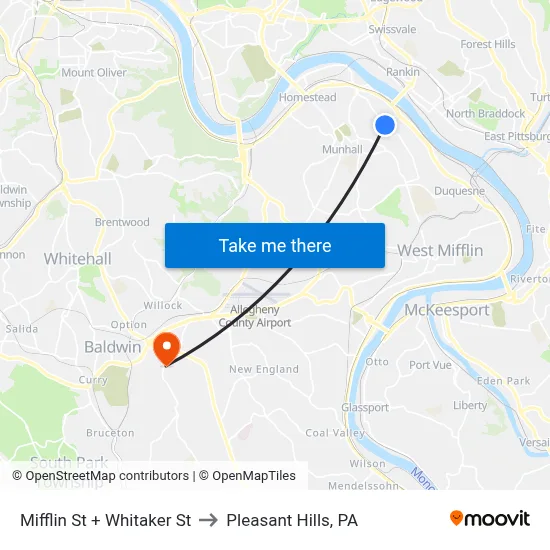 Mifflin St + Whitaker St to Pleasant Hills, PA map