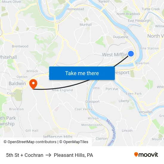 5th St + Cochran to Pleasant Hills, PA map