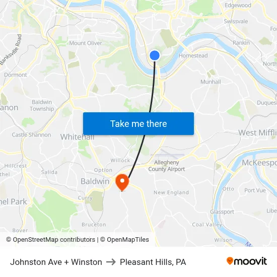 Johnston Ave + Winston to Pleasant Hills, PA map