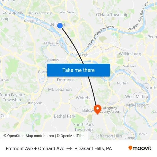 Fremont Ave + Orchard Ave to Pleasant Hills, PA map