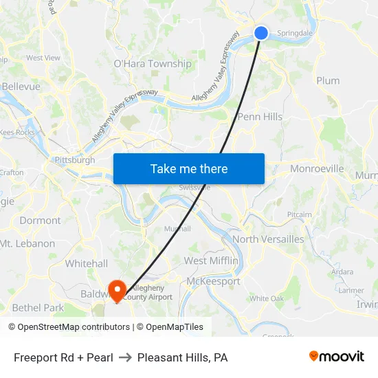 Freeport Rd + Pearl to Pleasant Hills, PA map