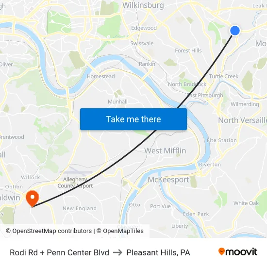 Rodi Rd + Penn Center Blvd to Pleasant Hills, PA map