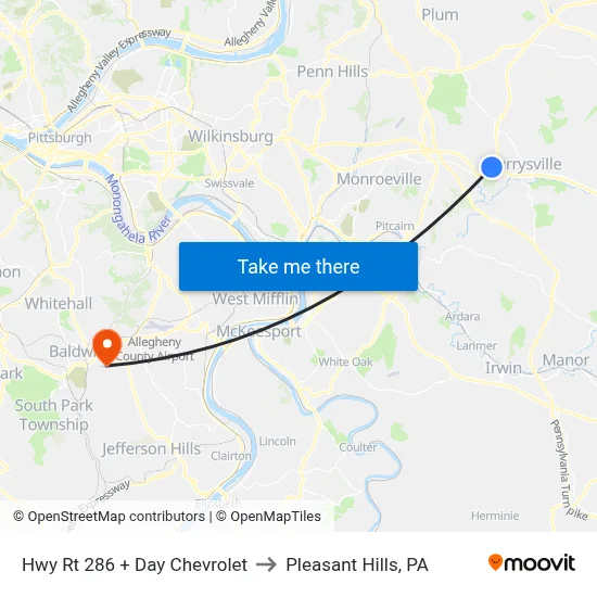 Hwy Rt 286 + Day Chevrolet to Pleasant Hills, PA map