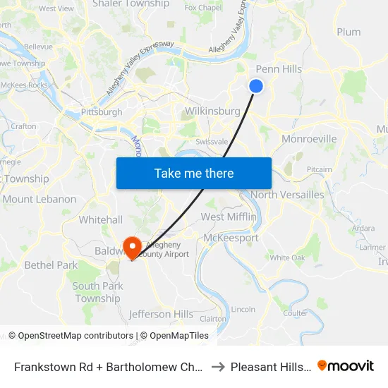 Frankstown Rd + Bartholomew Church Dr to Pleasant Hills, PA map