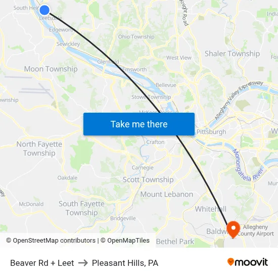 Beaver Rd + Leet to Pleasant Hills, PA map