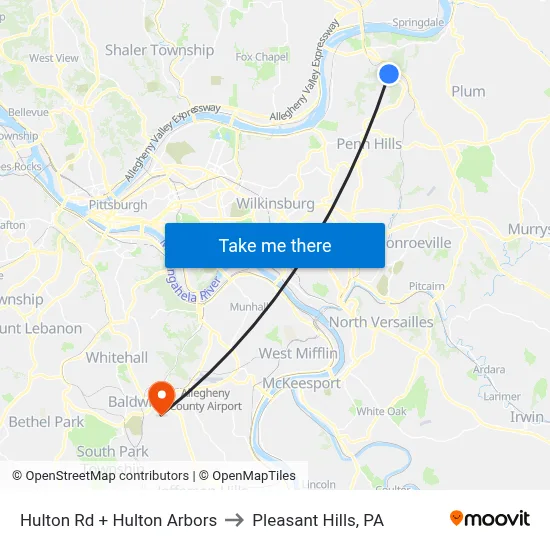 Hulton Rd + Hulton Arbors to Pleasant Hills, PA map