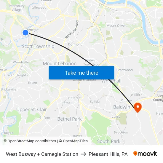 West Busway + Carnegie Station to Pleasant Hills, PA map