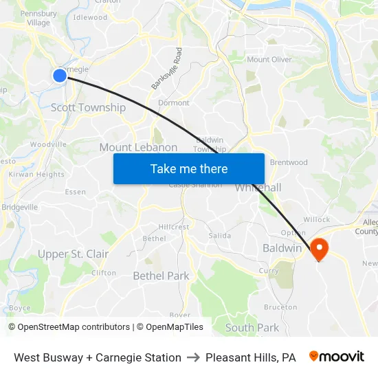 West Busway + Carnegie Station to Pleasant Hills, PA map