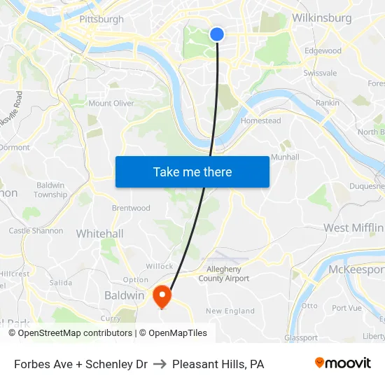 Forbes Ave + Schenley Dr to Pleasant Hills, PA map
