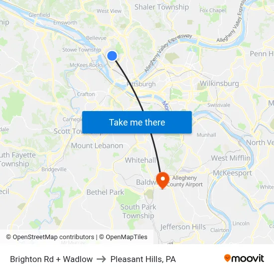 Brighton Rd + Wadlow to Pleasant Hills, PA map