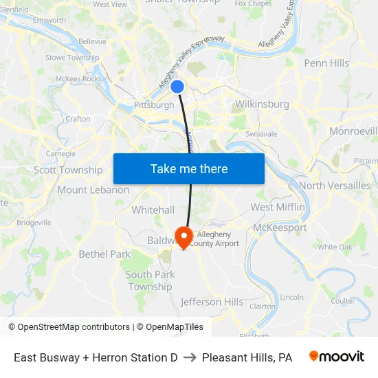 East Busway + Herron Station D to Pleasant Hills, PA map