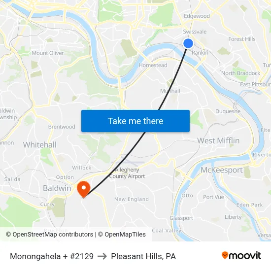 Monongahela + #2129 to Pleasant Hills, PA map