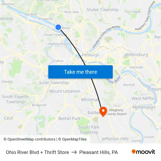 Ohio River Blvd + Thrift Store to Pleasant Hills, PA map