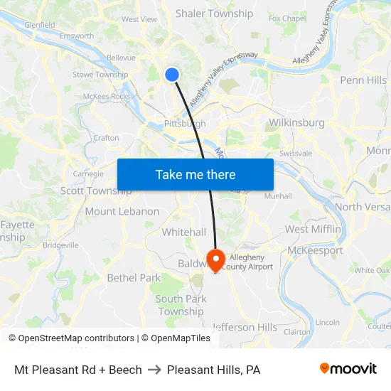 Mt Pleasant Rd + Beech to Pleasant Hills, PA map
