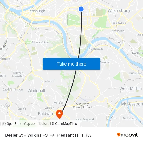 Beeler St + Wilkins FS to Pleasant Hills, PA map