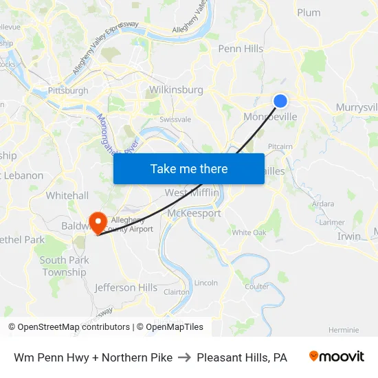 Wm Penn Hwy + Northern Pike to Pleasant Hills, PA map