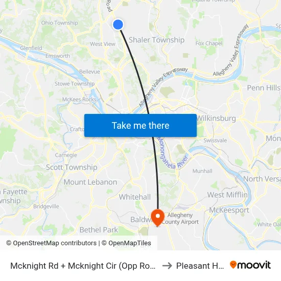 Mcknight Rd + Mcknight Cir (Opp Ross Park Mall Dr) to Pleasant Hills, PA map