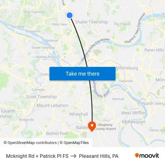 Mcknight Rd + Patrick Pl FS to Pleasant Hills, PA map