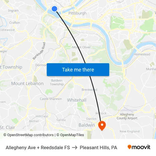 Allegheny Ave + Reedsdale FS to Pleasant Hills, PA map