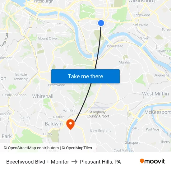Beechwood Blvd + Monitor to Pleasant Hills, PA map