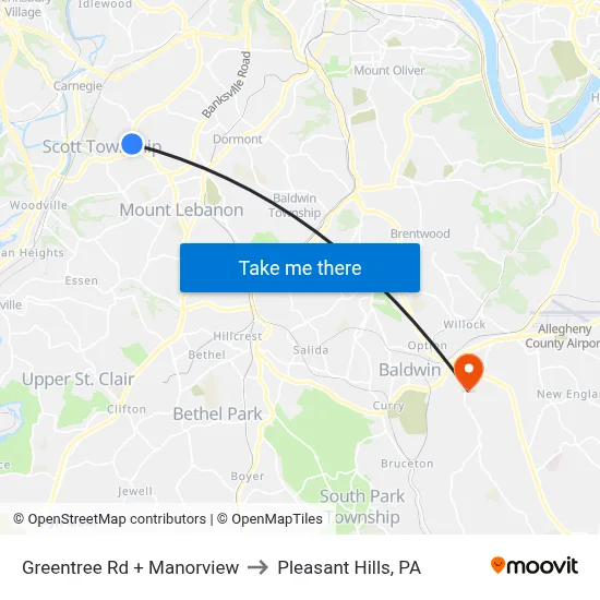 Greentree Rd + Manorview to Pleasant Hills, PA map