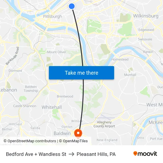 Bedford Ave + Wandless St to Pleasant Hills, PA map