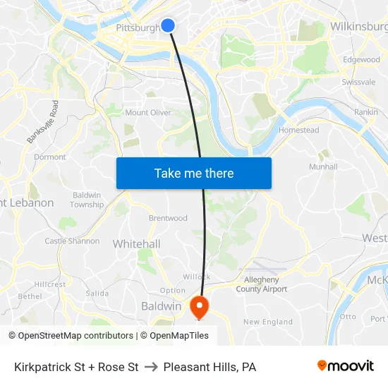 Kirkpatrick St + Rose St to Pleasant Hills, PA map