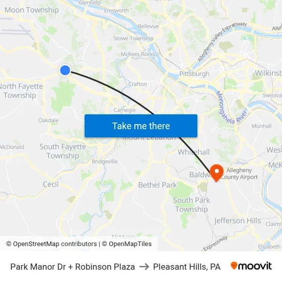 Park Manor Dr + Robinson Plaza to Pleasant Hills, PA map