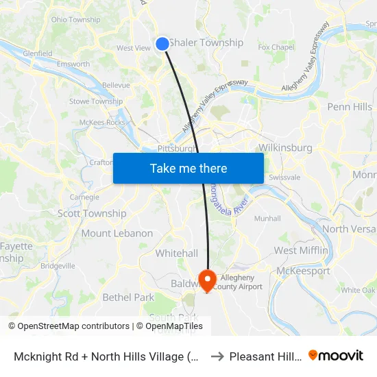 Mcknight Rd + North Hills Village (Center Ent) to Pleasant Hills, PA map