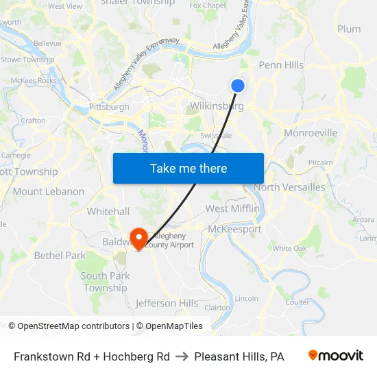 Frankstown Rd + Hochberg Rd to Pleasant Hills, PA map