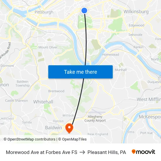Morewood Ave at Forbes Ave FS to Pleasant Hills, PA map
