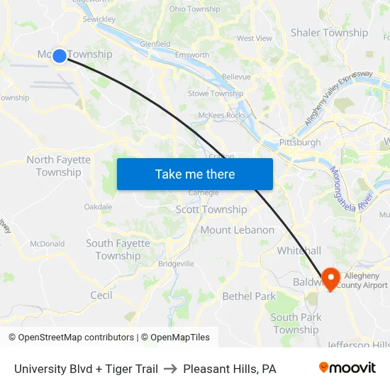 University Blvd + Tiger Trail to Pleasant Hills, PA map
