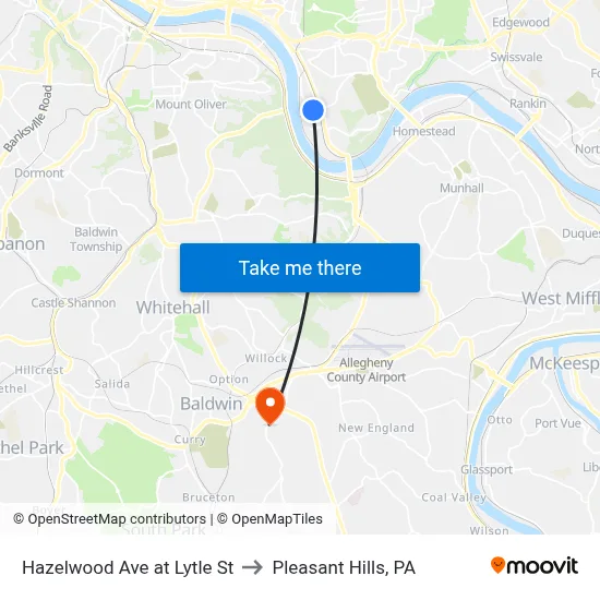 Hazelwood Ave at Lytle St to Pleasant Hills, PA map