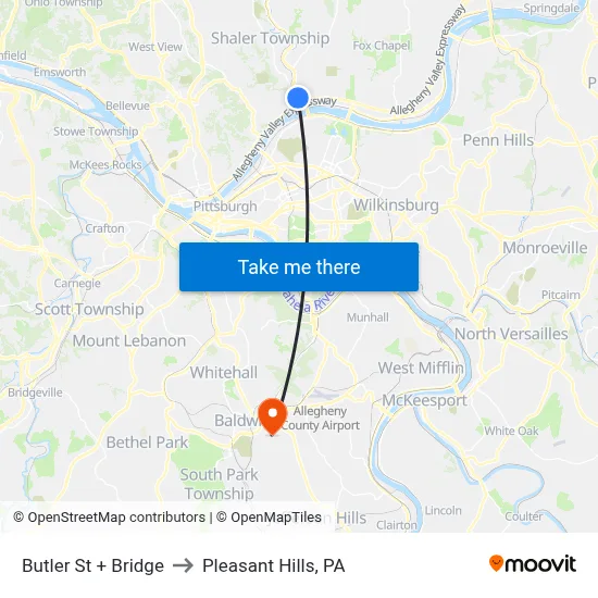 Butler St + Bridge to Pleasant Hills, PA map