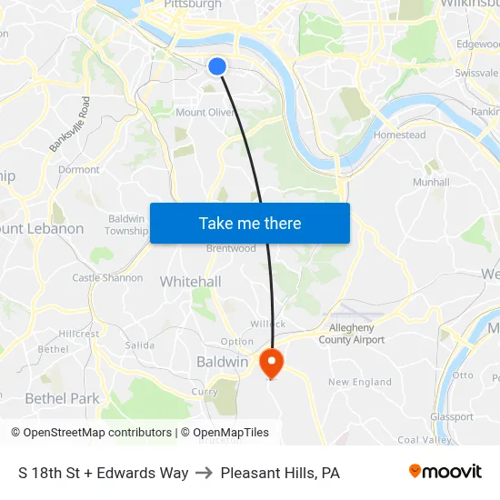 S 18th St + Edwards Way to Pleasant Hills, PA map