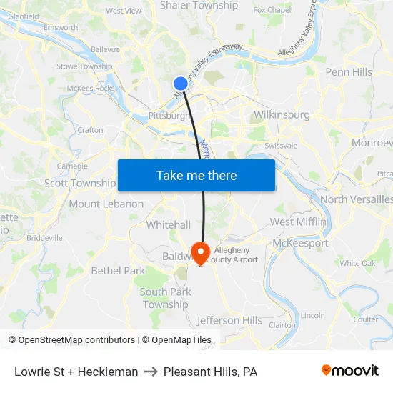 Lowrie St + Heckleman to Pleasant Hills, PA map