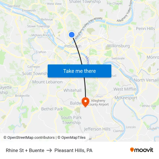 Rhine St + Buente to Pleasant Hills, PA map