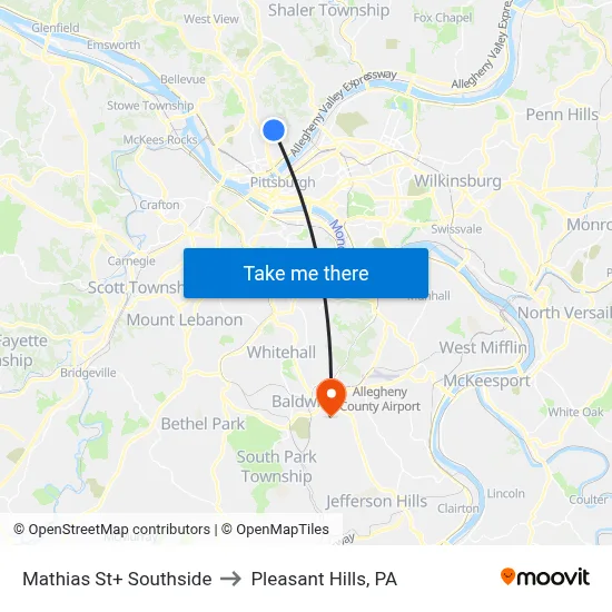 Mathias St+ Southside to Pleasant Hills, PA map