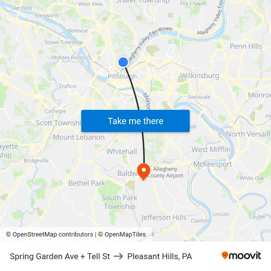 Spring Garden Ave + Tell St to Pleasant Hills, PA map