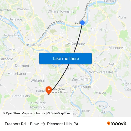 Freeport Rd + Blaw to Pleasant Hills, PA map